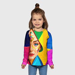 Лонгслив детский Девушка лицо с ромбическим орнаментом, цвет: 3D-принт — фото 2