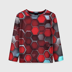 Детский лонгслив Cyber hexagon red