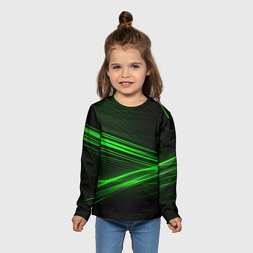 Детский лонгслив Зеленые абстрактный линии / 3D-принт – фото 5