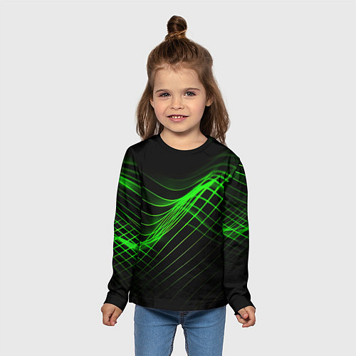 Детский лонгслив Зеленые яркие линии / 3D-принт – фото 5