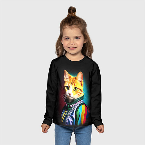Детский лонгслив Модный рыжий кот - неон - поп-арт / 3D-принт – фото 5
