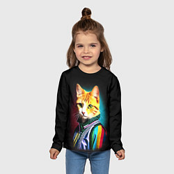 Лонгслив детский Модный рыжий кот - неон - поп-арт, цвет: 3D-принт — фото 2