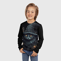 Лонгслив детский Черный кот в шляпе, цвет: 3D-принт — фото 2