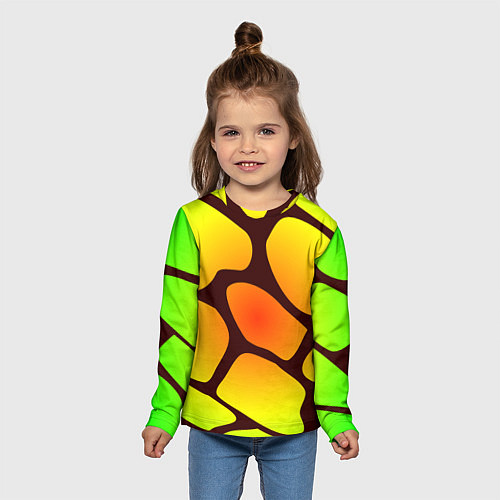 Детский лонгслив Коричневая сеть с цветными пятнами / 3D-принт – фото 5