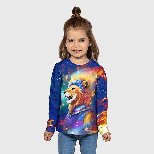 Детский лонгслив Космический лев - неоновое свечение / 3D-принт – фото 5