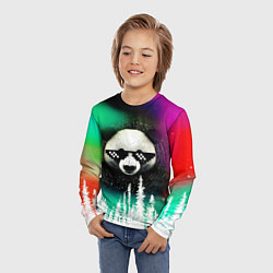 Лонгслив детский Панда в очках на фоне северного сияния и леса, цвет: 3D-принт — фото 2