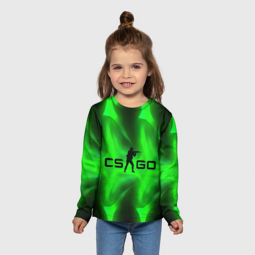Детский лонгслив CSGO green logo / 3D-принт – фото 5