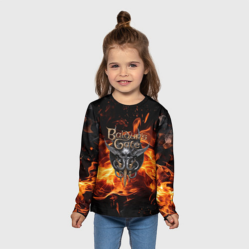 Детский лонгслив Baldurs Gate 3 fire logo / 3D-принт – фото 5