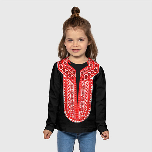 Детский лонгслив Красный орнамент в руском стиле / 3D-принт – фото 5