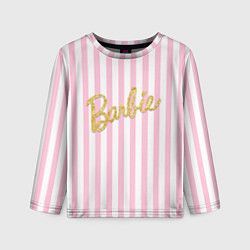 Лонгслив детский Barbie - золотая надпись и бело-розовые полосы, цвет: 3D-принт