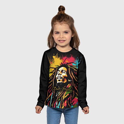 Детский лонгслив Боб Марли в стиле арт / 3D-принт – фото 5