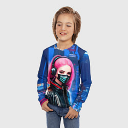 Лонгслив детский Девушка с розовыми волосами - киберпанк, цвет: 3D-принт — фото 2