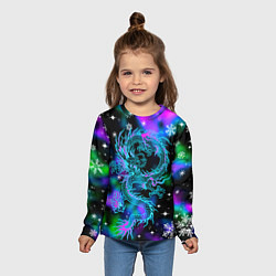 Лонгслив детский Неоновый дракон в снежинках, цвет: 3D-принт — фото 2