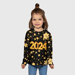 Лонгслив детский Новый 2024 год - золотые снежинки, цвет: 3D-принт — фото 2