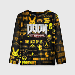 Лонгслив детский Doom золотые логотипы игр, цвет: 3D-принт
