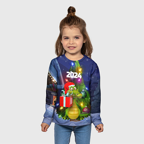 Детский лонгслив Дракон с подарком у елки / 3D-принт – фото 5