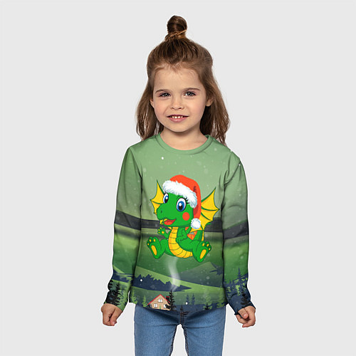 Детский лонгслив Зеленый дракончик 2024 / 3D-принт – фото 5