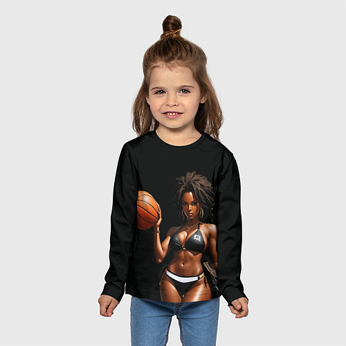 Детский лонгслив Девушка с баскетбольным мячом / 3D-принт – фото 5