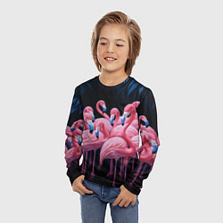Лонгслив детский Стая розовых фламинго в темноте, цвет: 3D-принт — фото 2