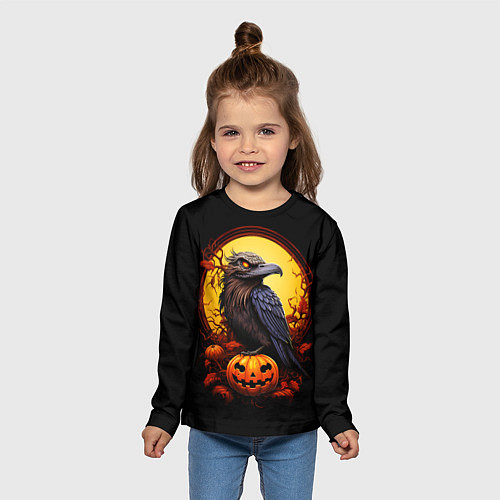 Детский лонгслив Halloween - ворон и тыква / 3D-принт – фото 5