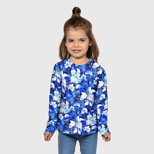 Детский лонгслив Голубой цветник / 3D-принт – фото 5