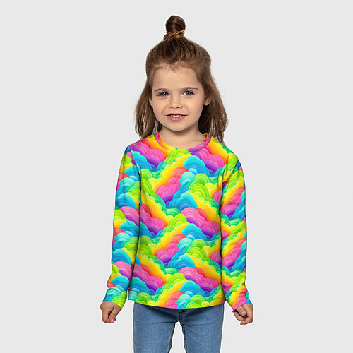 Детский лонгслив Разноцветные облака из бумаги паттерн / 3D-принт – фото 5