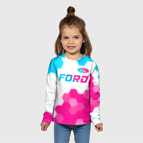 Детский лонгслив Ford neon gradient style посередине / 3D-принт – фото 5