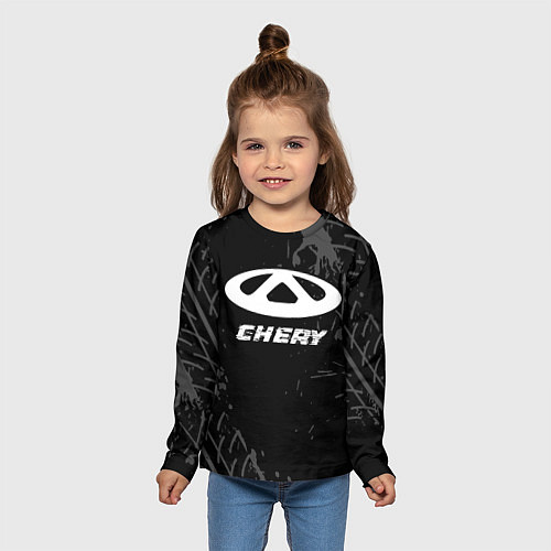 Детский лонгслив Chery speed на темном фоне со следами шин / 3D-принт – фото 5