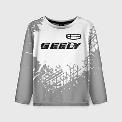 Лонгслив детский Geely speed на светлом фоне со следами шин посеред, цвет: 3D-принт