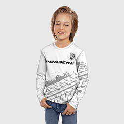 Лонгслив детский Porsche speed на светлом фоне со следами шин посер, цвет: 3D-принт — фото 2