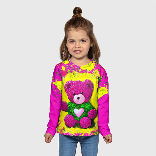 Детский лонгслив Розовый мишка в свитере / 3D-принт – фото 5