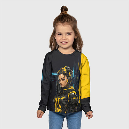 Детский лонгслив Девушка сигнальной одежде / 3D-принт – фото 5