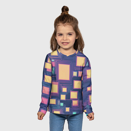 Детский лонгслив Разноцветные ретро квадраты / 3D-принт – фото 5