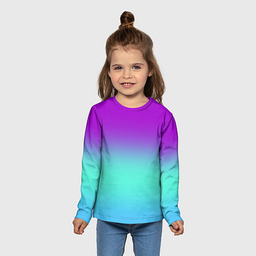 Детский лонгслив Фиолетовый бирюзовый голубой неоновый градиент / 3D-принт – фото 5