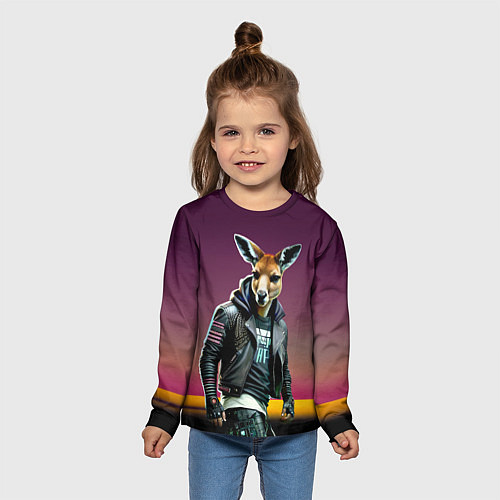 Детский лонгслив Cool kangaroo - ai art / 3D-принт – фото 5