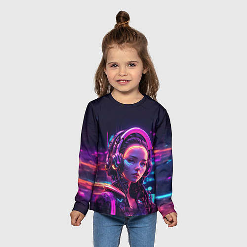 Детский лонгслив Девушка в пурпурных тенях / 3D-принт – фото 5