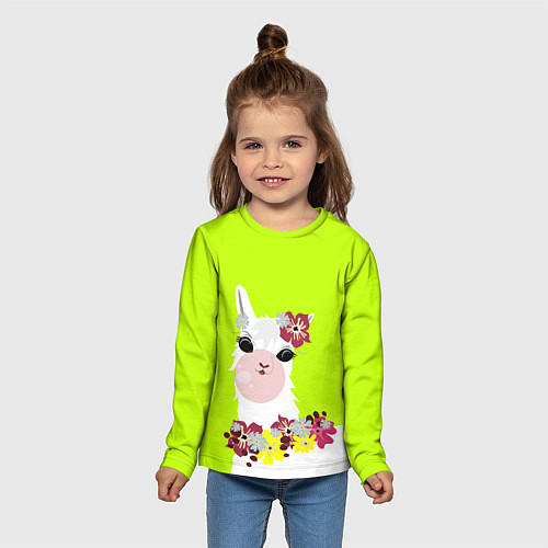 Детский лонгслив Лама - альпака в венке / 3D-принт – фото 5