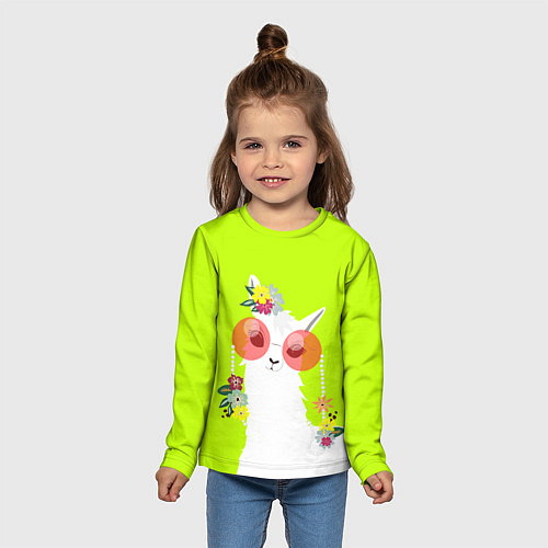 Детский лонгслив Лама - альпака в розовых очках / 3D-принт – фото 5