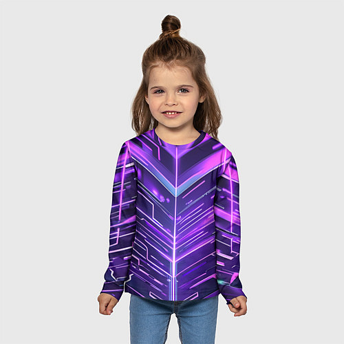 Детский лонгслив Фиолетовые неон полосы киберпанк / 3D-принт – фото 5