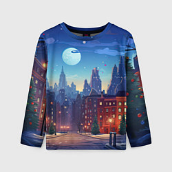 Лонгслив детский Ночной новогодний город, цвет: 3D-принт
