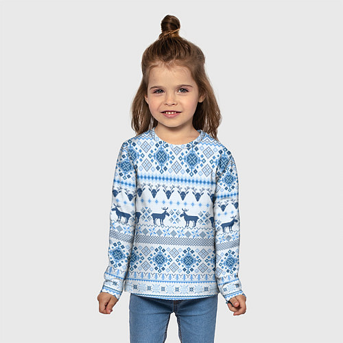 Детский лонгслив Blue sweater with reindeer / 3D-принт – фото 5