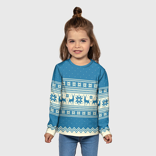 Детский лонгслив Sweater with deer on a blue background / 3D-принт – фото 5