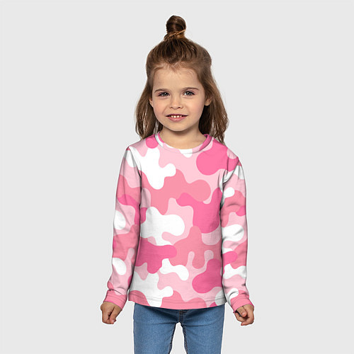 Детский лонгслив Камуфляж розовый / 3D-принт – фото 5