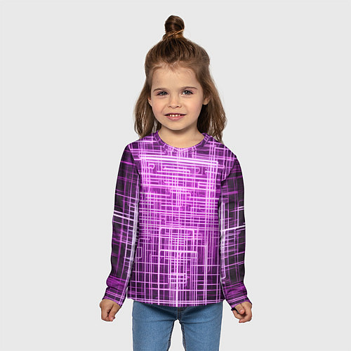 Детский лонгслив Фиолетовые неоновые полосы киберпанк / 3D-принт – фото 5
