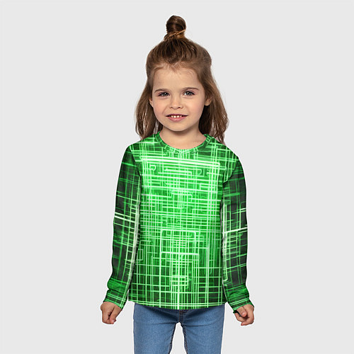 Детский лонгслив Зелёные неоновые полосы киберпанк / 3D-принт – фото 5