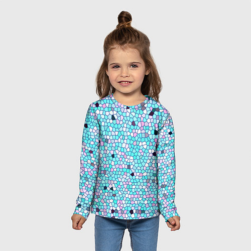 Детский лонгслив Мозаика розово-голубая / 3D-принт – фото 5