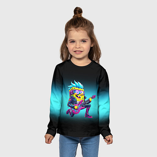 Детский лонгслив Sponge Bob - rock guitarist - ai art / 3D-принт – фото 5