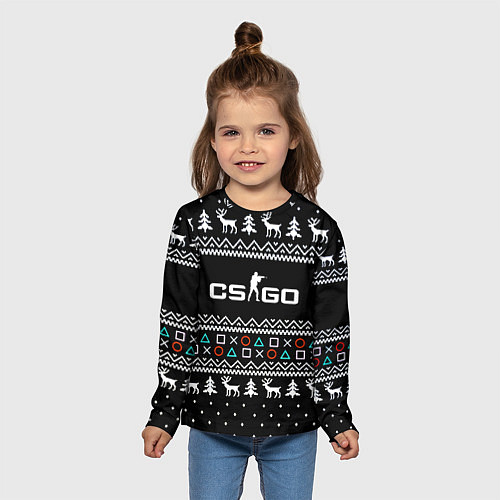 Детский лонгслив CS GO новогодний свитер с оленями / 3D-принт – фото 5