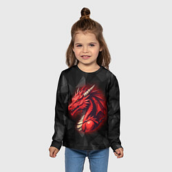 Лонгслив детский Красный дракон на полигональном черном фоне, цвет: 3D-принт — фото 2