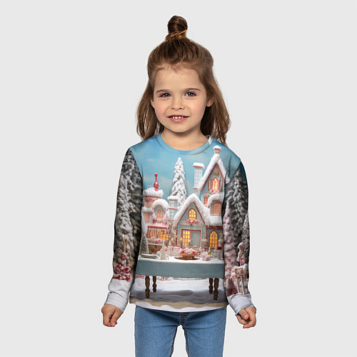 Детский лонгслив Снежный день в городе / 3D-принт – фото 5